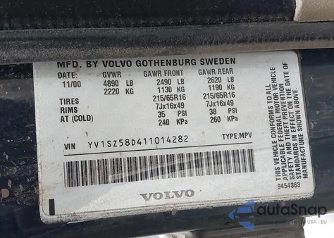 2001 Volvo V70 Xc z USA, uszkodzony, nr VIN YV1SZ58D411014282